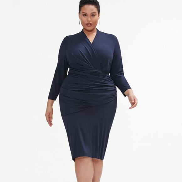MM LaFleur Blue Stretch Jersey Casey Dress 1X Modern Bodycon Corporate Chic - Picture 1 of 12